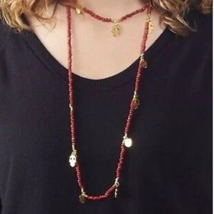 CC SKYE Coral Red Beaded Bali Necklace